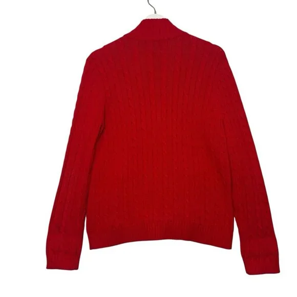 Ralph Lauren Women Sweater Cardigan Cable Knit Large Petite Red Christmas - Picture 3 of 13